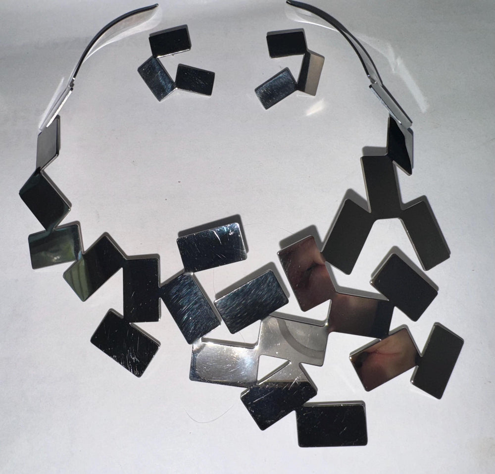 Alessi Stainless Steel Necklace & Earrings Set: Italian Designer Jewelry