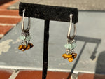 Sterling Silver Native American Dangle Earrings – RB Hallmark – Green Prehnite & Amber Gemstone Beads
