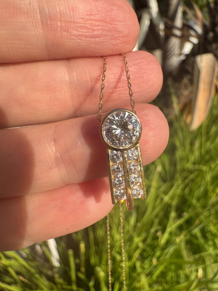 Vintage Solid 14K Gold CZ Pendant with 18 inch 10K Gold Chain – Art Deco Slide Design, Reversible Wear