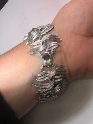 Vintage Lisner Silver-Tone Link Bracelet – Sculptural Mid-Century Modern Statement Jewelry