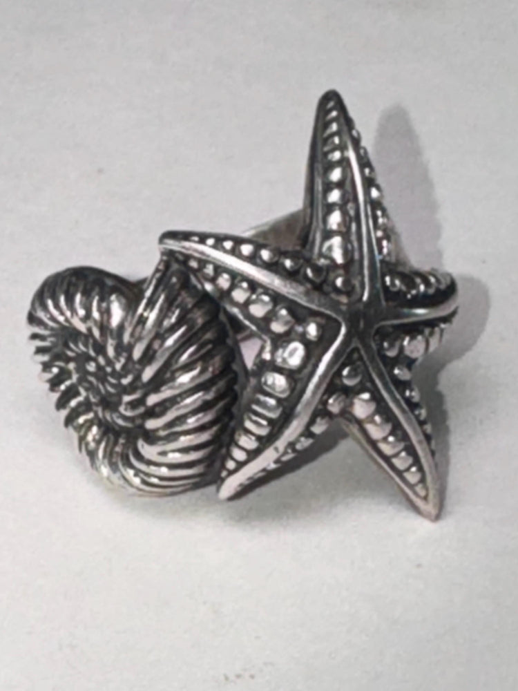 Tracey Mayer Sterling Silver Starfish Ammonite Ring - Size 9