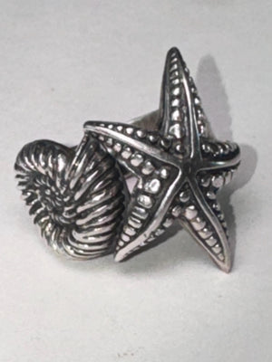 Tracey Mayer Sterling Silver Starfish Ammonite Ring - Size 9