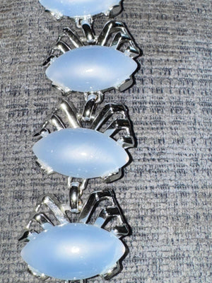 Vintage 1950s Moonglow Thermoplastic Bracelet | Blue Lucite Cabochons | Atomic Mid Century Jewelry