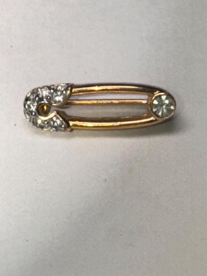 Vintage Trifari Safety Pin Brooch – Gold Tone Rhinestone Mid Century Costume Jewelry