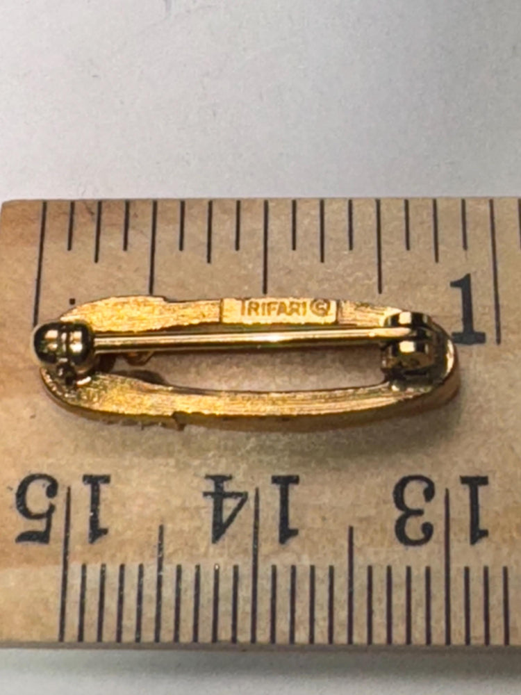 Vintage Trifari Safety Pin Brooch – Gold Tone Rhinestone Mid Century Costume Jewelry