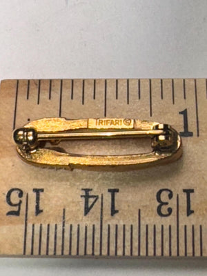 Vintage Trifari Safety Pin Brooch – Gold Tone Rhinestone Mid Century Costume Jewelry