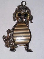Vintage Poodle Dog Pendant with Striped Lucite or Glass Belly – 1960s Figural Puppy Pin