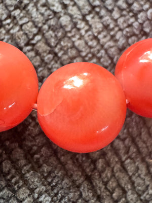 Antique Mediterranean Coral Necklace 26” – Natural Corallium Rubrum Beads, Silvertone Clasp Pull Over
