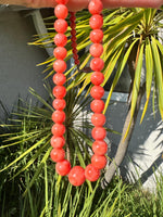 Antique Mediterranean Coral Necklace 26” – Natural Corallium Rubrum Beads, Silvertone Clasp Pull Over