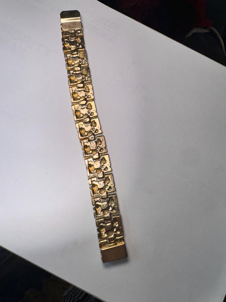 Vintage Gold-Plated Nugget Link Bracelet – Unisex, 7.5” Long x 0.75” Wide
