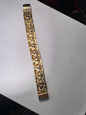 Vintage Gold-Plated Nugget Link Bracelet – Unisex, 7.5” Long x 0.75” Wide