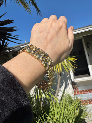 Vintage Gold-Plated Nugget Link Bracelet – Unisex, 7.5” Long x 0.75” Wide