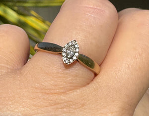 Vintage 10K Yellow Gold Marquise Diamond Halo Ring - Size 8