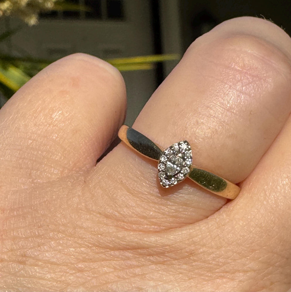 Vintage 10K Yellow Gold Marquise Diamond Halo Ring - Size 8