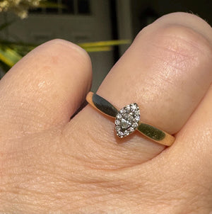 Vintage 10K Yellow Gold Marquise Diamond Halo Ring - Size 8