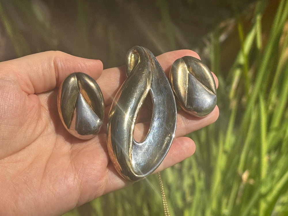 Signed Marek Vismonski Modernist Brooch & Earrings Set – Sterling Silver 925 Sculptural Design