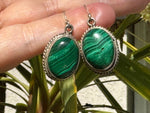 Vintage Sterling Silver Malachite Dangle Earrings – Oval Green Gemstone Jewelry 925 Southwestern