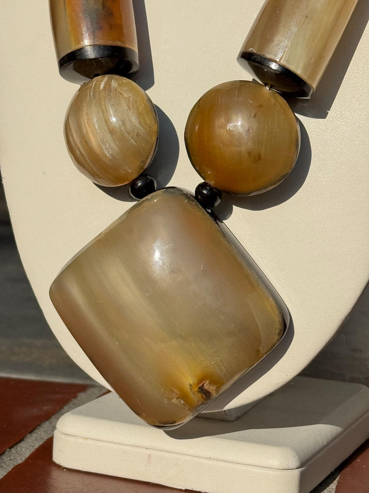 1970s Lucite Statement Necklace: Faux Horn Tribal Boho Jewelry
