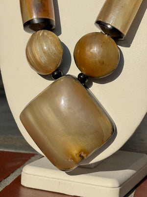 1970s Lucite Statement Necklace: Faux Horn Tribal Boho Jewelry