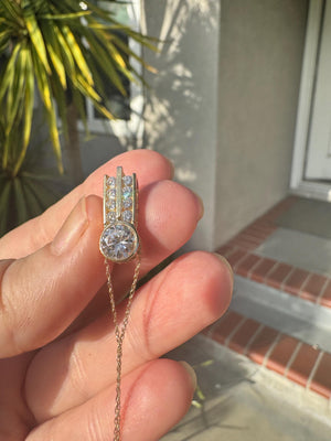 Vintage Solid 14K Gold CZ Pendant with 18 inch 10K Gold Chain – Art Deco Slide Design, Reversible Wear