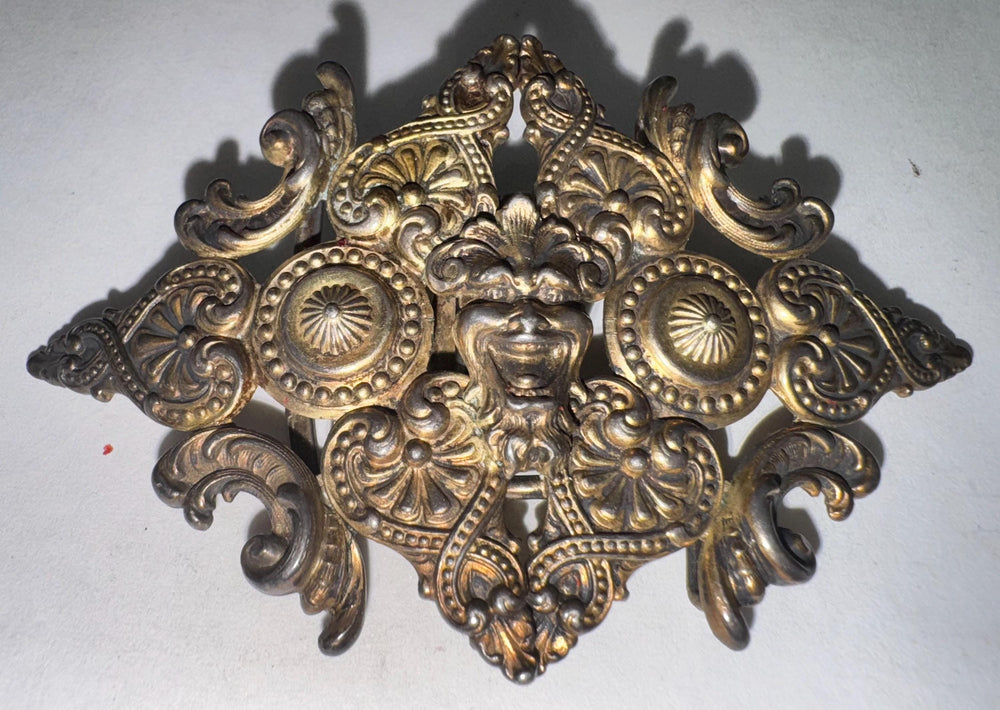 Antique Sterling Silver Belt Buckle: Ornate Green Man, Renaissance Revival