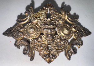 Antique Sterling Silver Belt Buckle: Ornate Green Man, Renaissance Revival