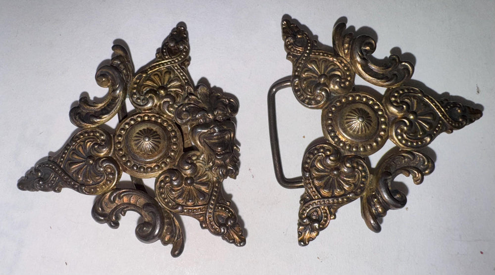Antique Sterling Silver Belt Buckle: Ornate Green Man, Renaissance Revival