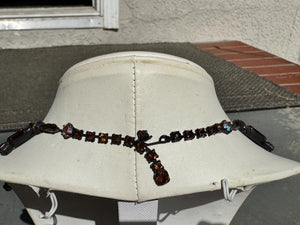Vintage Amber Rhinestone Bib Necklace: Japanned Setting, Aurora Borealis, 1950s Glamour