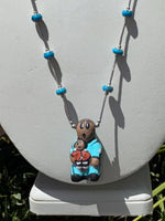 Handmade Storyteller Necklace – Signed CS, Pueblo-Inspired Pendant, Sterling Silver & Turquoise Beads