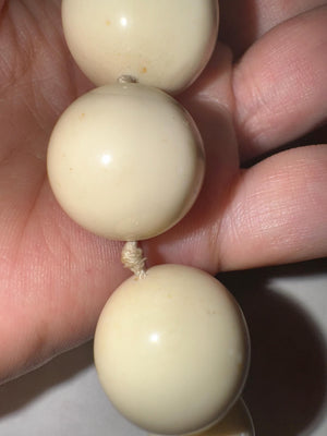 1930s Galalith Bead Necklace: Vintage Cream Opera Length, Hand Knotted