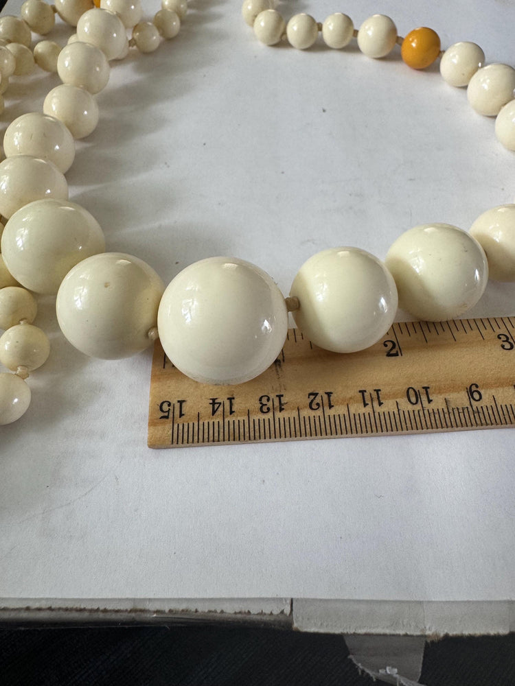 1930s Galalith Bead Necklace: Vintage Cream Opera Length, Hand Knotted