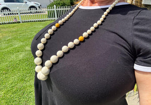 1930s Galalith Bead Necklace: Vintage Cream Opera Length, Hand Knotted
