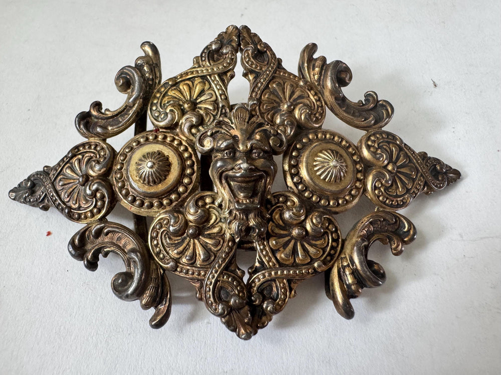 Antique Sterling Silver Belt Buckle: Ornate Green Man, Renaissance Revival