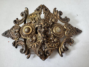 Antique Sterling Silver Belt Buckle: Ornate Green Man, Renaissance Revival