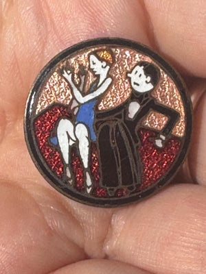 Art Deco Czech Enamel Pin – John Held Jr. Style Dancing Couple – 1920s Czechoslovakia Brooch Fapper Pin