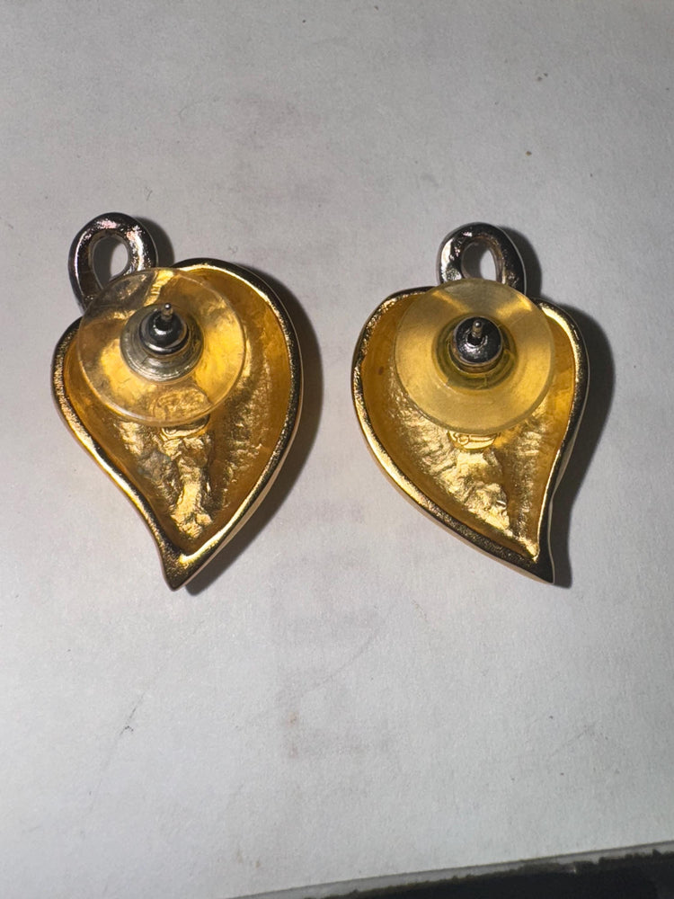 Vintage Karl Lagerfeld Gold & Silver Heart Earrings – Signed KL Modernist 1980s Sculptural Design