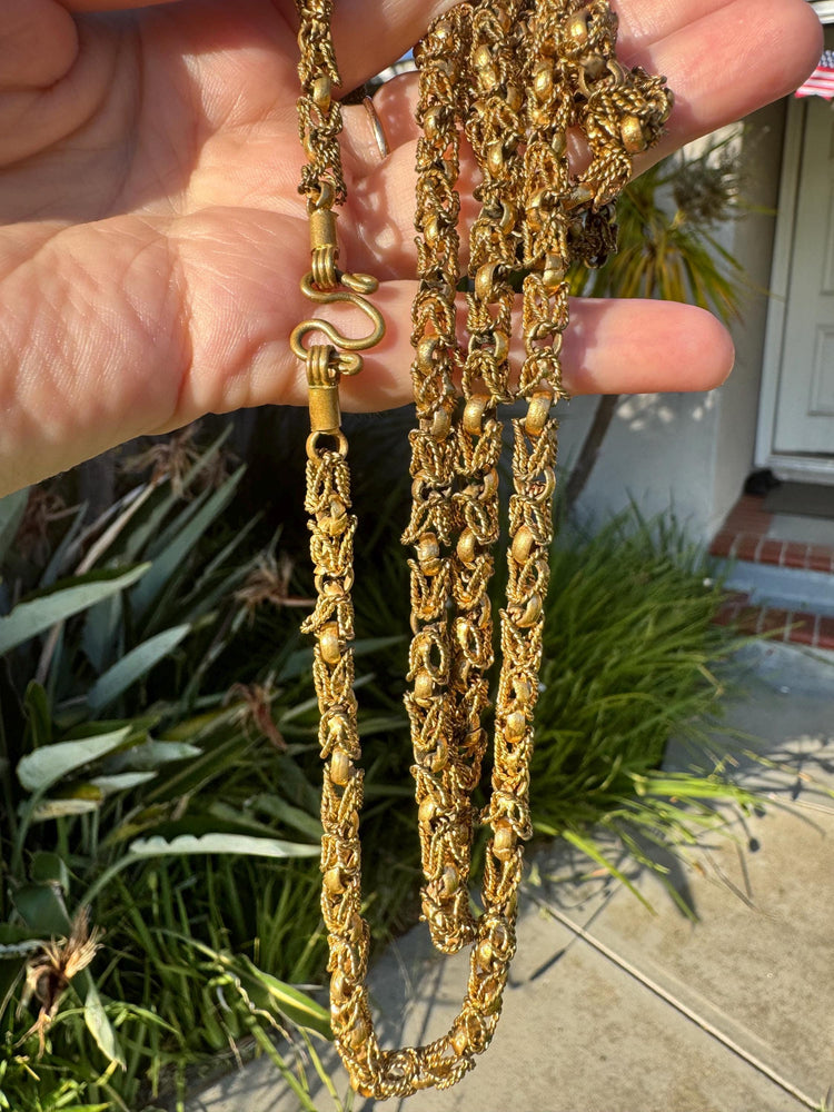 Antique 48” Heavy Gold-Filled Foxtail Byzantine Chain Necklace 68g Victorian Indian Style S-Hook Clasp Patina Intact Rare!! Amazing Quality