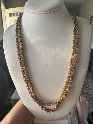 Antique 48” Heavy Gold-Filled Foxtail Byzantine Chain Necklace 68g Victorian Indian Style S-Hook Clasp Patina Intact Rare!! Amazing Quality