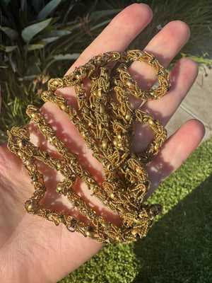 Antique 48” Heavy Gold-Filled Foxtail Byzantine Chain Necklace 68g Victorian Indian Style S-Hook Clasp Patina Intact Rare!! Amazing Quality