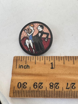 Art Deco Czech Enamel Pin – John Held Jr. Style Dancing Couple – 1920s Czechoslovakia Brooch Fapper Pin