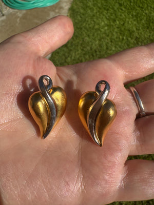 Vintage Karl Lagerfeld Gold & Silver Heart Earrings – Signed KL Modernist 1980s Sculptural Design