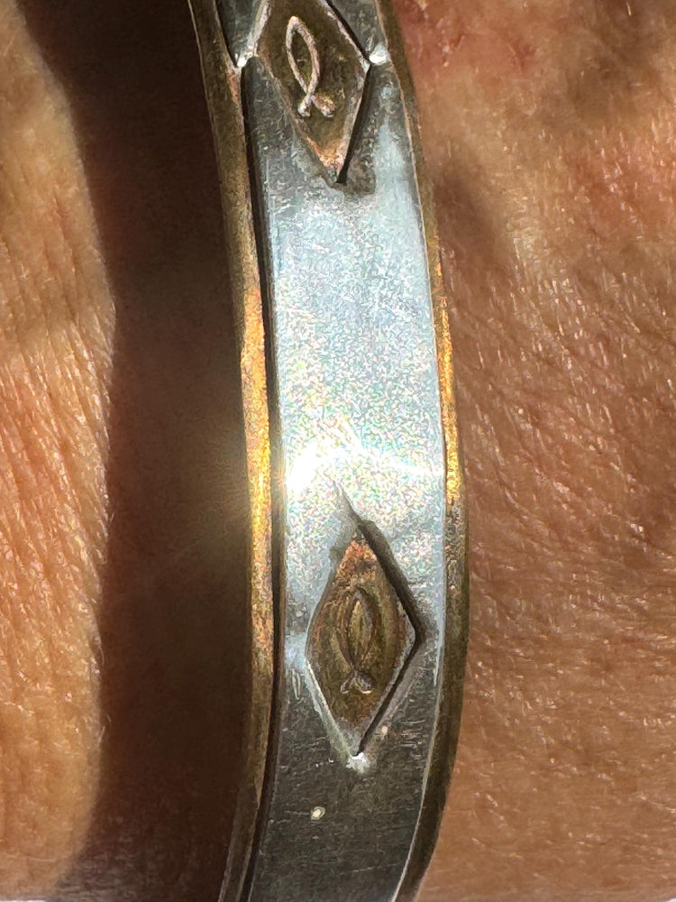 Vintage Gold-Filled & Sterling Silver Jesus Fish Cuff Bracelet – Unisex Religious Bangle Mens / Women’s Larger Wrist Unique Itchthys Symbol
