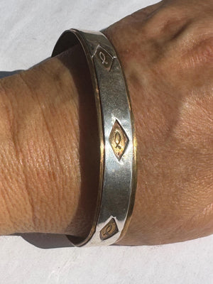 Vintage Gold-Filled & Sterling Silver Jesus Fish Cuff Bracelet – Unisex Religious Bangle Mens / Women’s Larger Wrist Unique Itchthys Symbol