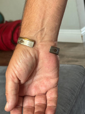 Vintage Gold-Filled & Sterling Silver Jesus Fish Cuff Bracelet – Unisex Religious Bangle Mens / Women’s Larger Wrist Unique Itchthys Symbol