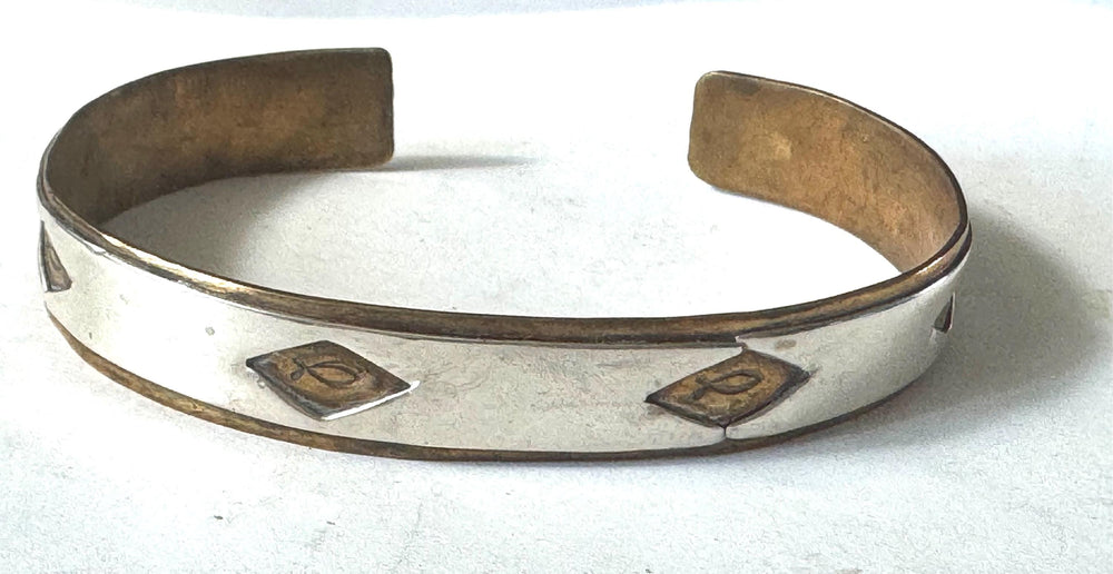Vintage Gold-Filled & Sterling Silver Jesus Fish Cuff Bracelet – Unisex Religious Bangle Mens / Women’s Larger Wrist Unique Itchthys Symbol