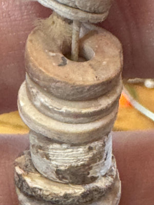 Antique Shell Trade Bead Strand – Silk Cord Likely Late 1800s or Earlier Ethnographic Ritual Ceremonial Artifact 19 inch Av Bead up to 12mm