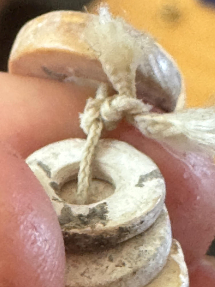 Antique Shell Trade Bead Strand – Silk Cord Likely Late 1800s or Earlier Ethnographic Ritual Ceremonial Artifact 19 inch Av Bead up to 12mm