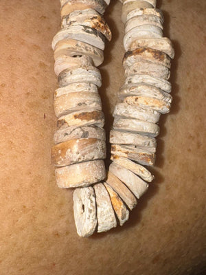 Antique Shell Trade Bead Strand – Silk Cord Likely Late 1800s or Earlier Ethnographic Ritual Ceremonial Artifact 19 inch Av Bead up to 12mm