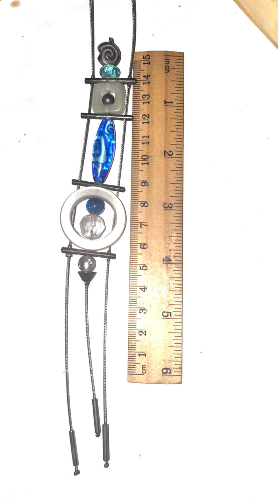 Modernist Sterling Silver Necklace | Kinetic Artisan Pendant | Blue Glass Bead | Studio Brutalist Jewelry | 1970s Mixed Metals