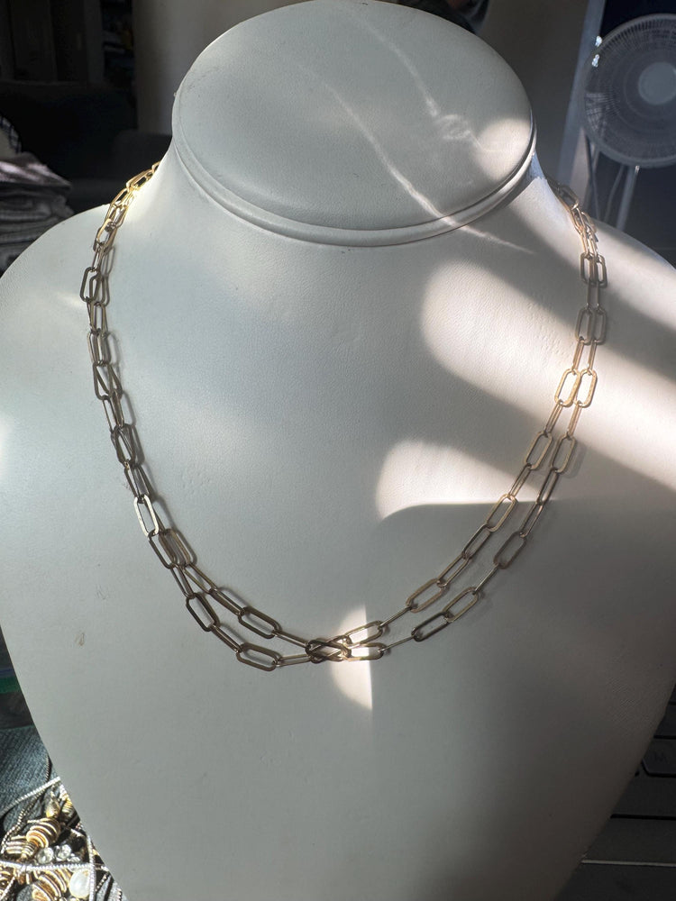 Vintage Gold Vermeil Paperclip Chain Necklace: Adjustable Sterling Silver, Italy